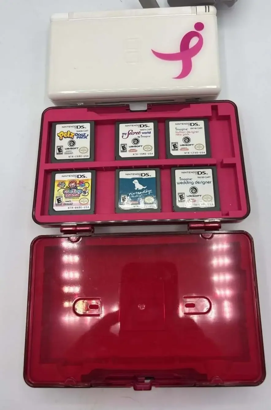 Nintendo DS Lite Polar White Handheld Console with Charger, Case, and 6 Games